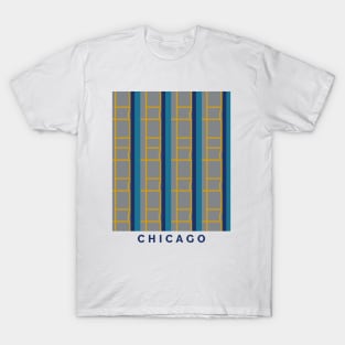 Abstract Geometric Chicago Flag and Cityscape T-Shirt